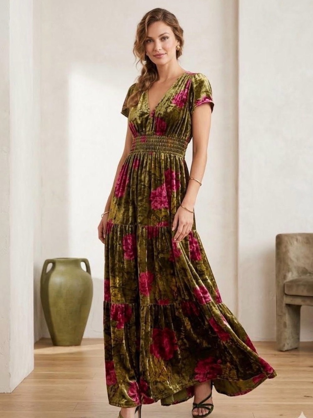 Anthropologie Somerset Floral Velvet Maxi Dress #727